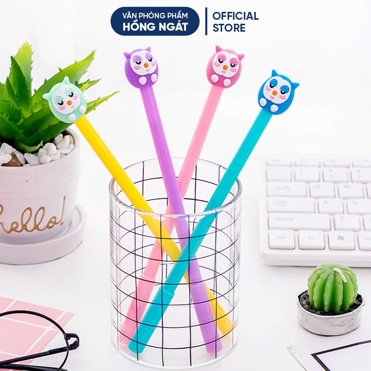 Bút bi cute con cú mèo, bút bi nước mực gel đen ngòi 0.5mm nhiều màu dễ thương đồ dùng học tập văn phòng phẩm B20