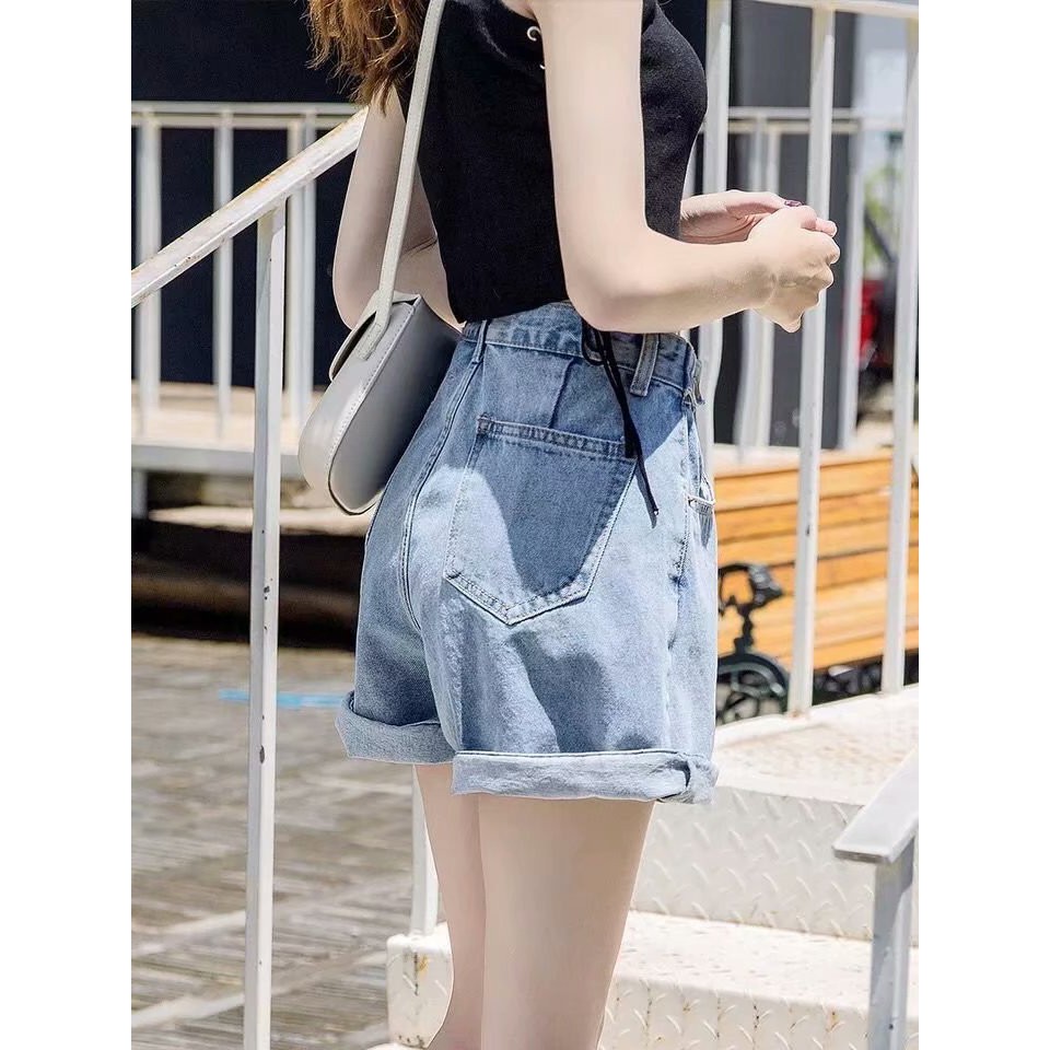 Quần short nữ trắng jean khuy chỉnh size