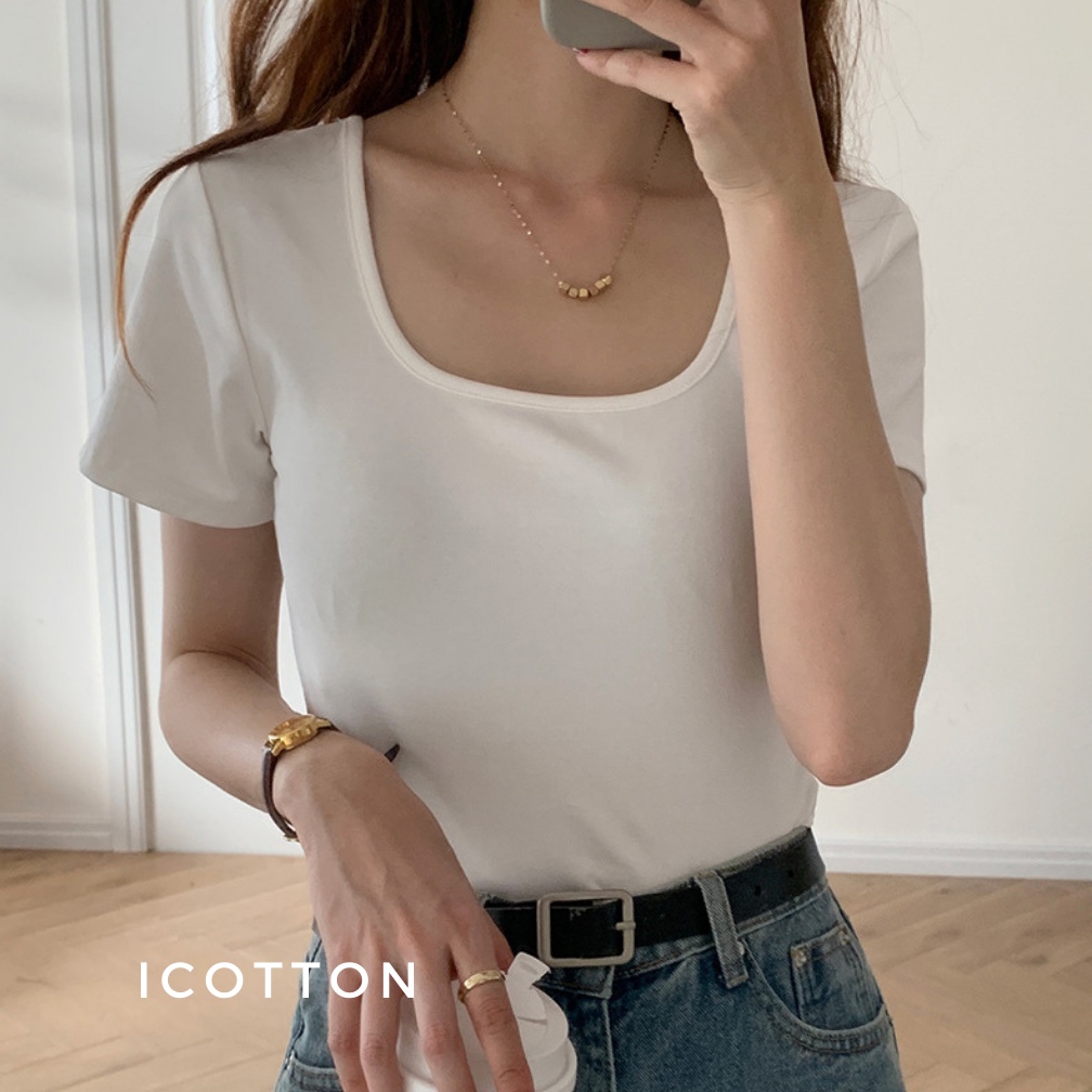 Áo cổ vuông nữ ❤️ICOTTON❤️ áo cổ viền phom ôm 100% cotton kiểu dáng trẻ trung