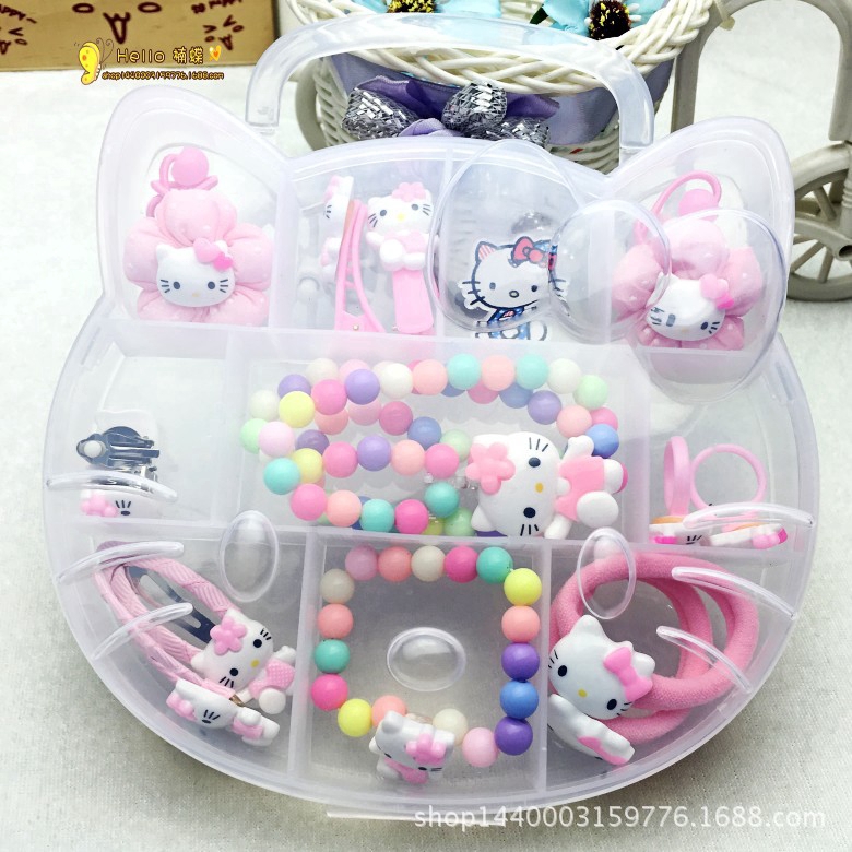 Bộ Kẹp Tóc + Vòng Tay + Dây Chuyền Hello Kitty Cho Bé Gái