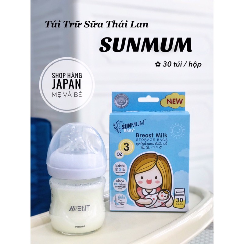 Túi trữ sữa Sunum 2 khoá zip hộp 30 túi made in Thailand