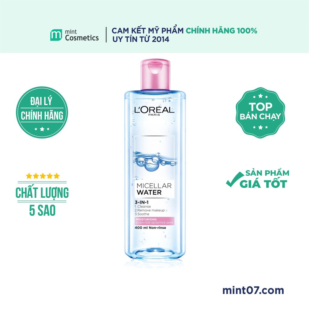 Nước Tẩy Trang Dưỡng Ẩm Loreal Paris 3-in-1 Micellar Water