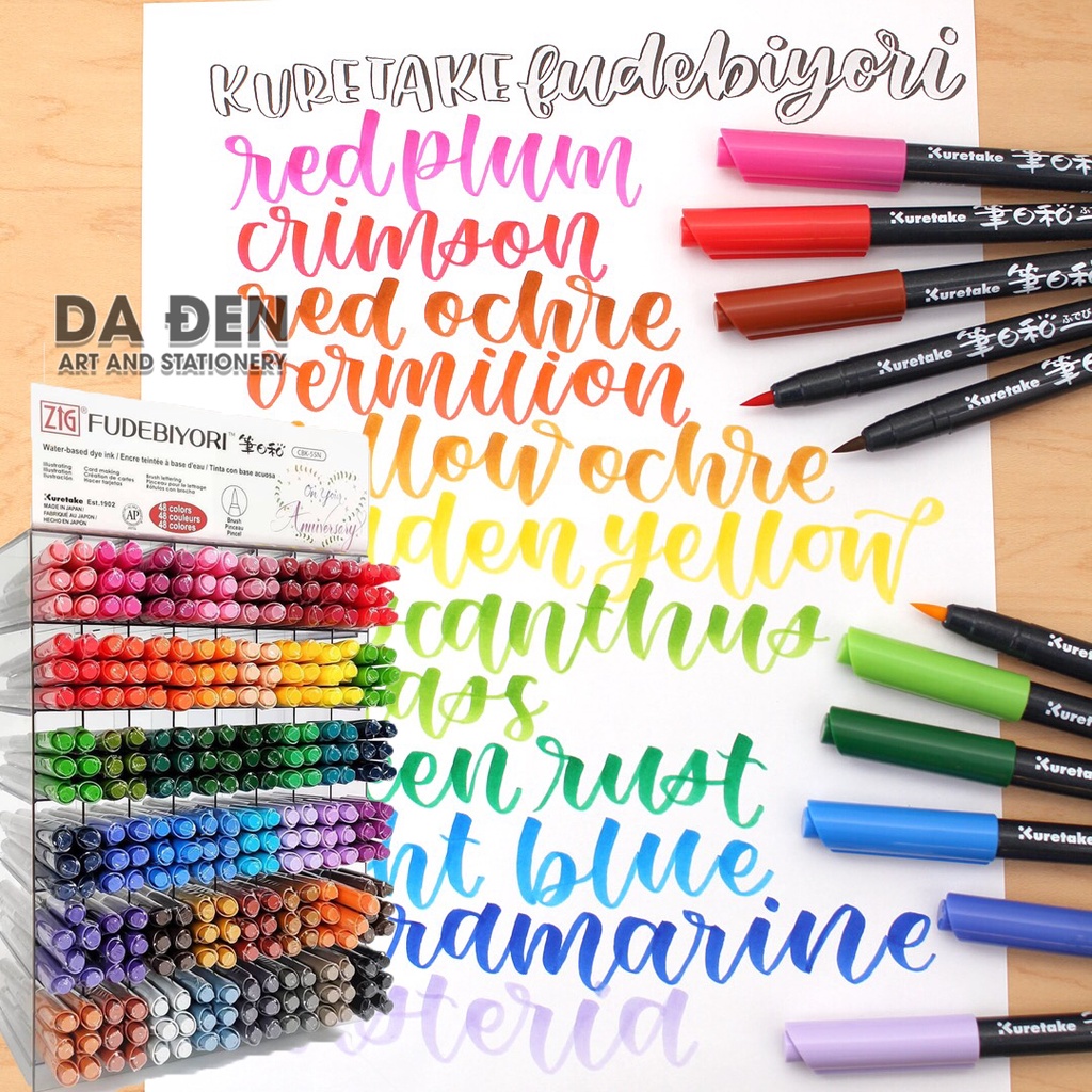 P2 Bút Cọ Gốc Nước Calligraphy Kuretake Fudebiyori 48 Màu