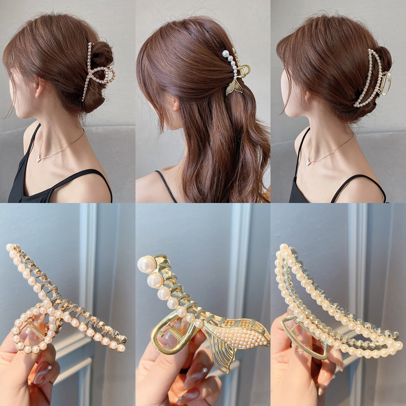 Kẹp tóc hình đuôi cá đính ngọc trai nhân tạo phong cách Hàn Quốc dành cho nữ