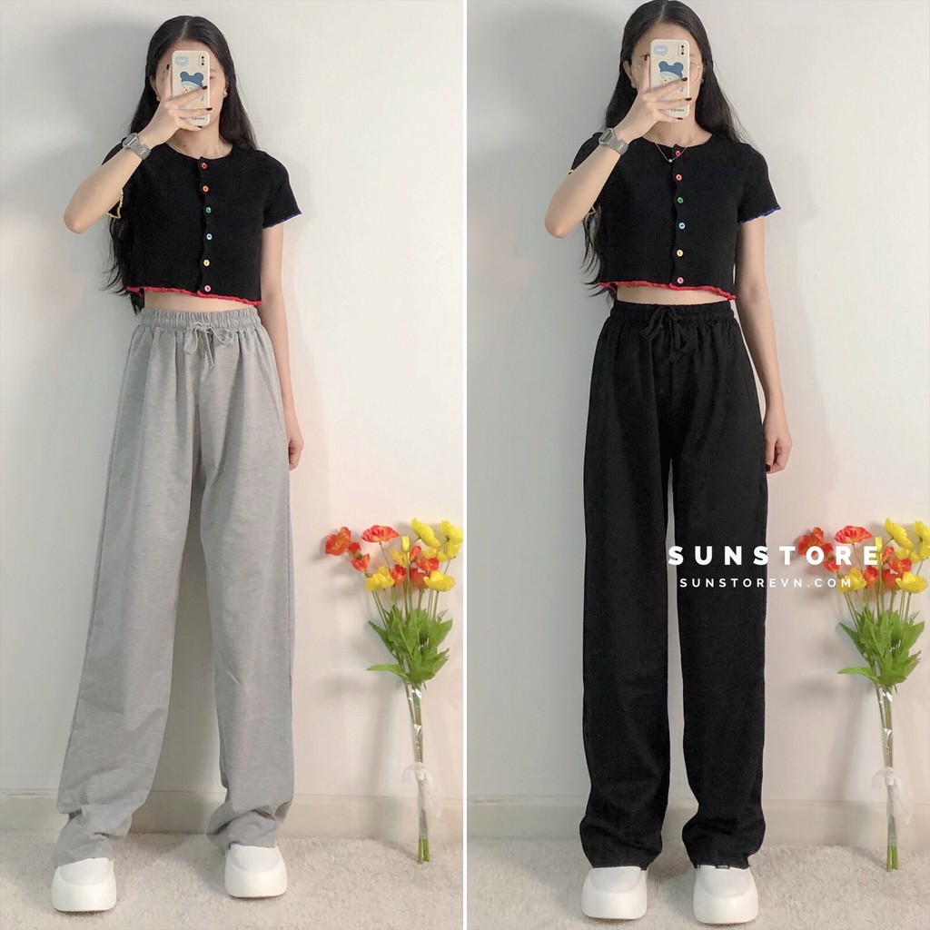 Quần culottes ống suông dáng dài chất thun quảng châu 2 màu xám và đen Ulzzang