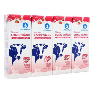 Sữa tươi tiệt trùng Lothamilk dâu 180ml lốc 4 hộp