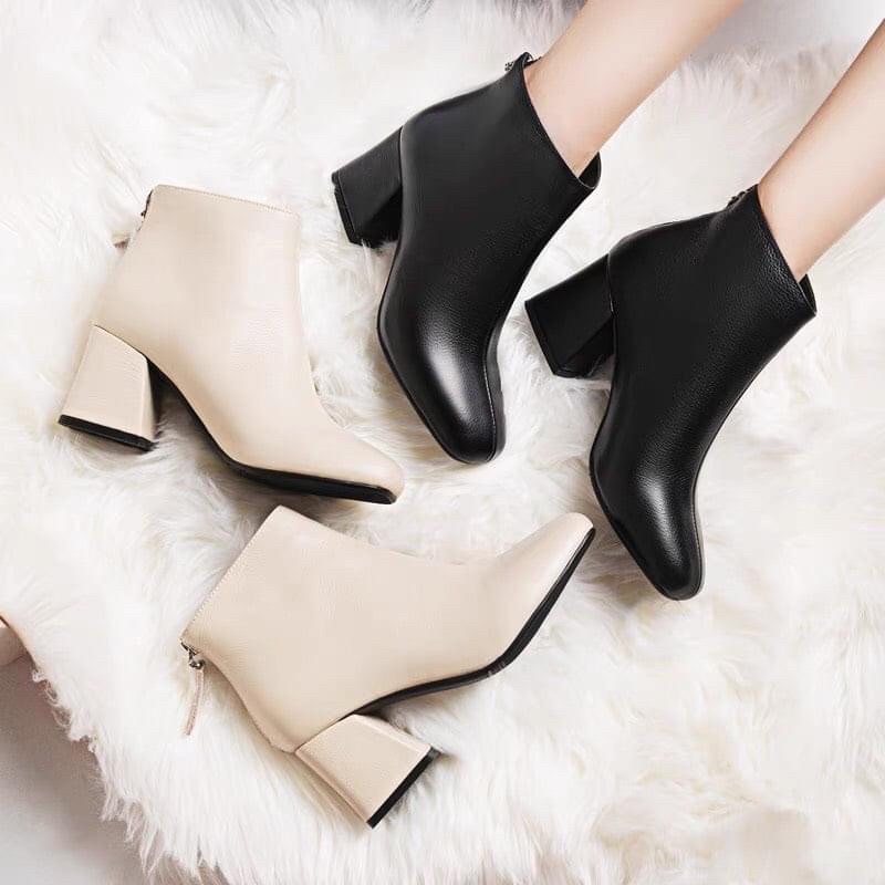 BOOT Da trơn gót vuông cao 5cm dễ phối đồ phong cách hàn quốc