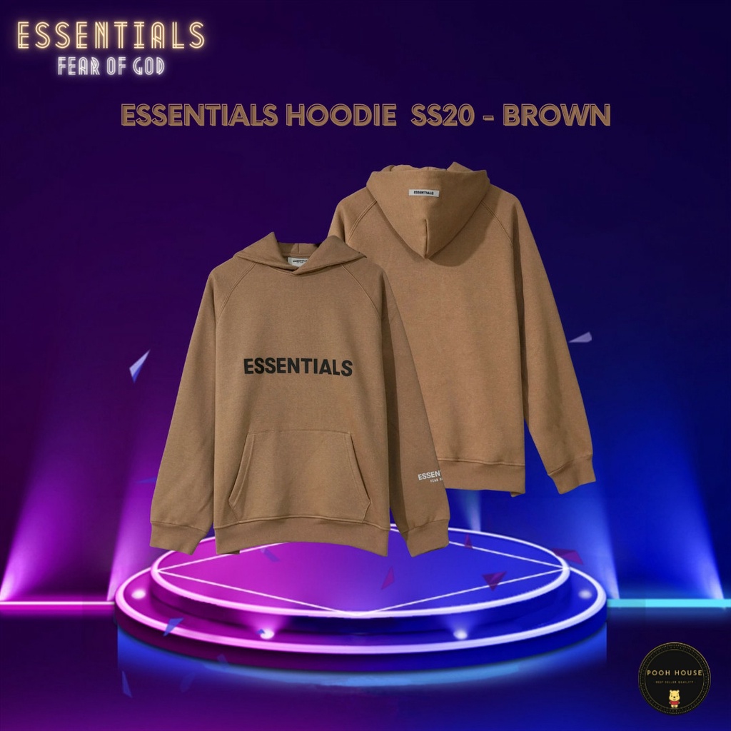 [HOT 2021] ÁO HODDIE ESSENTIALS SS20 NÂU Chữ Phản Quang màu Nâu hot hit 2021 dành cho cả nam nữ