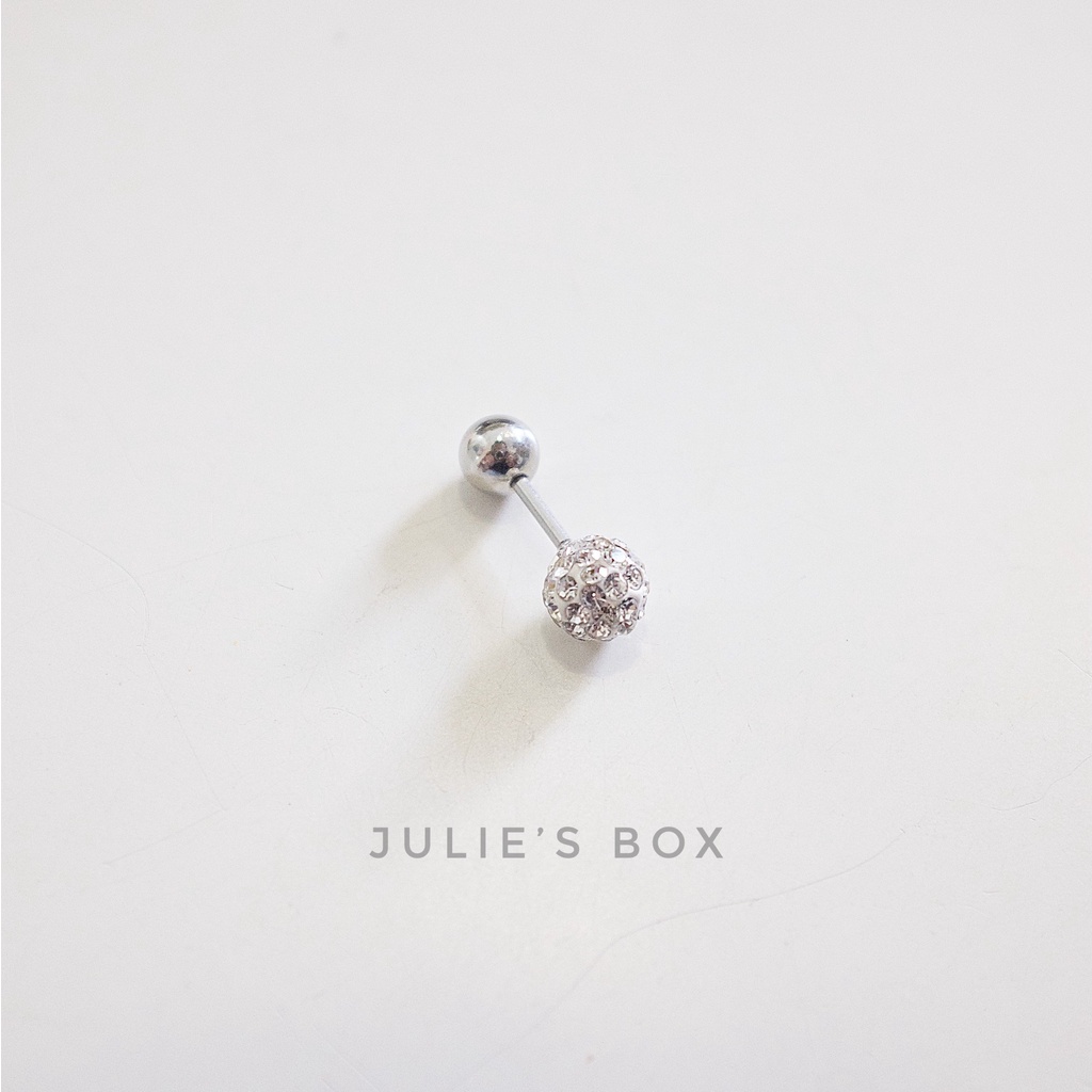 [1 Chiếc] Khuyên Tai Titan Unisex Đá Nhuyễn Màu Trắng Zircon Bi Tròn  Không Gỉ Sét Không Ngứa Bông Tai Julies Box 66