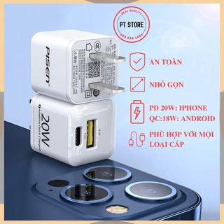 Củ sạc nhanh Pisen Teeny 20W ( PD, QC 3.0)  2 cổng chính hãng, nhỏ gọn, an toàn, đa dụng sạc nhanh cho iphone, Samsung..