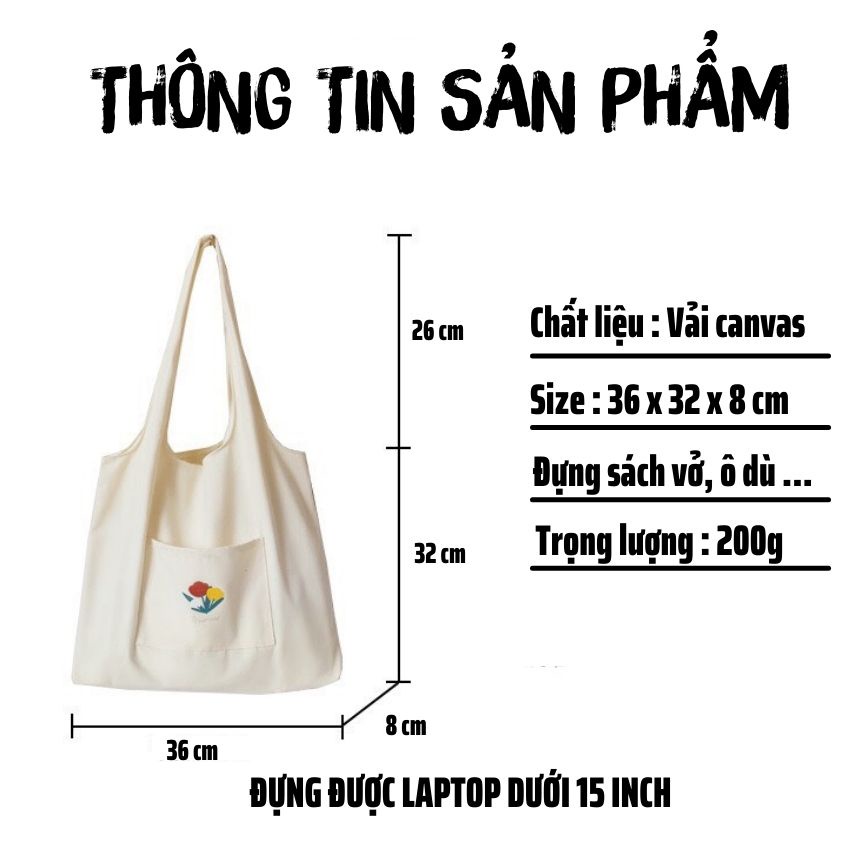 Túi tote , túi vải đựng đồ size A4 phong cách Hàn Quốc có ngăn phụ TAHA