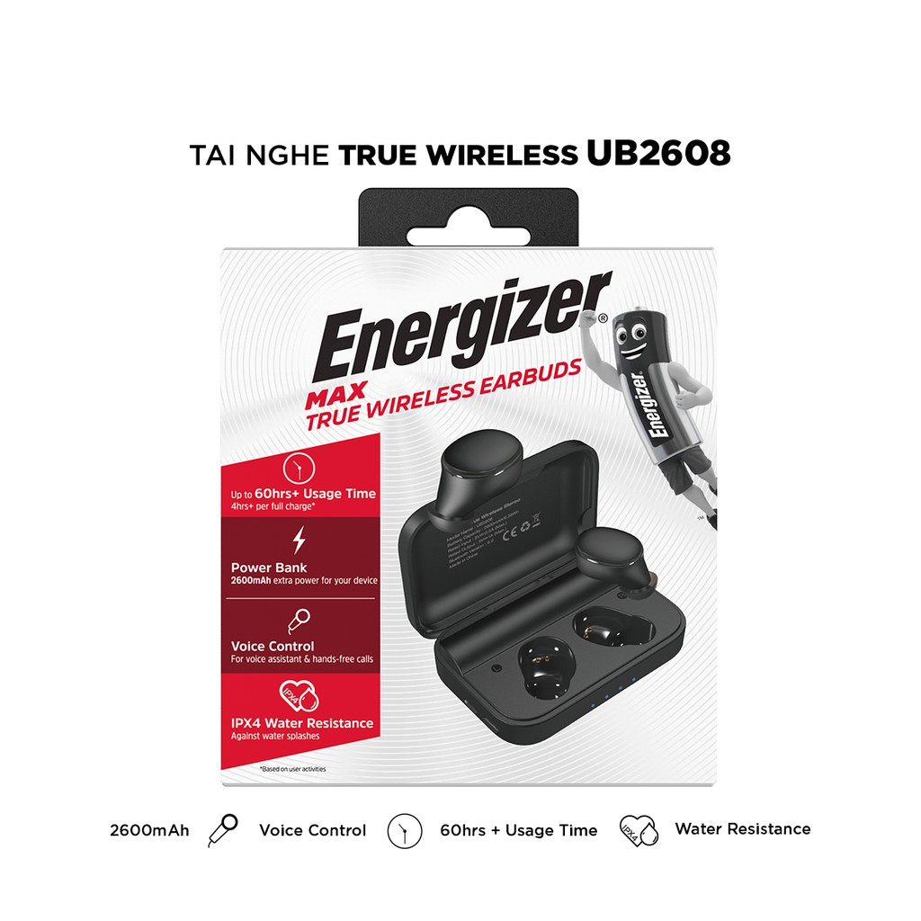 Combo Đế sạc không dây Energizer 15W kèm cáp Type C - WCP105 và Tai nghe True Wireless Energizer - UB2608