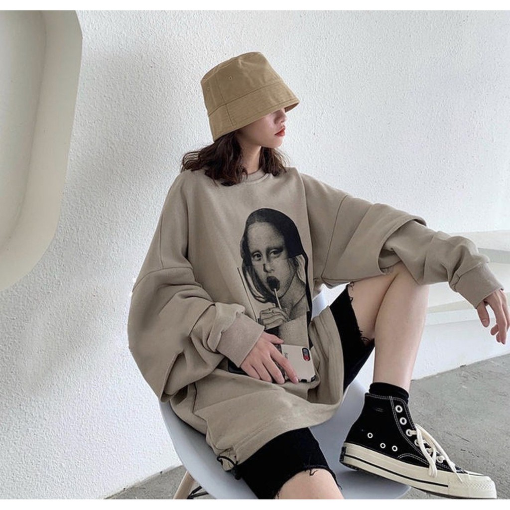 Áo nỉ cô gái kẹo mút phối tay màu nâu - Thun phông hoodie form rộng bigsize ulzzang HOT | BigBuy360 - bigbuy360.vn