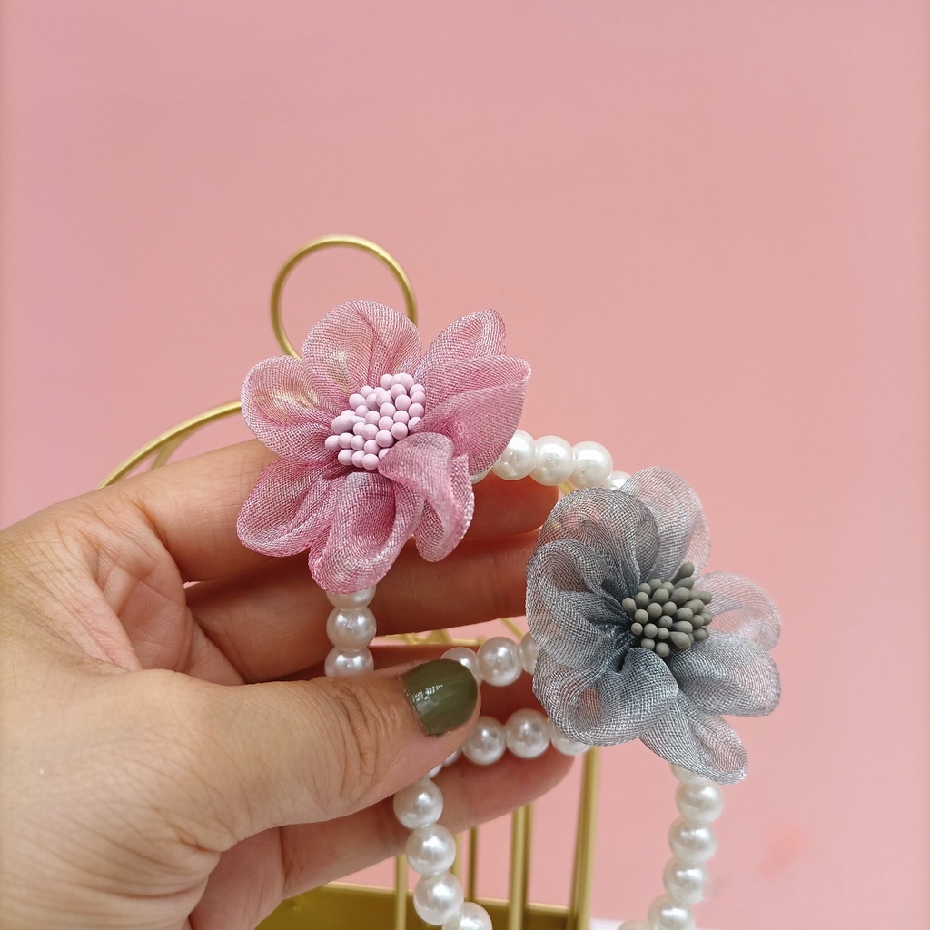 Cột tóc hạt châu đính hoa vải handmade thời trang nữ tính hàn quốc CT02