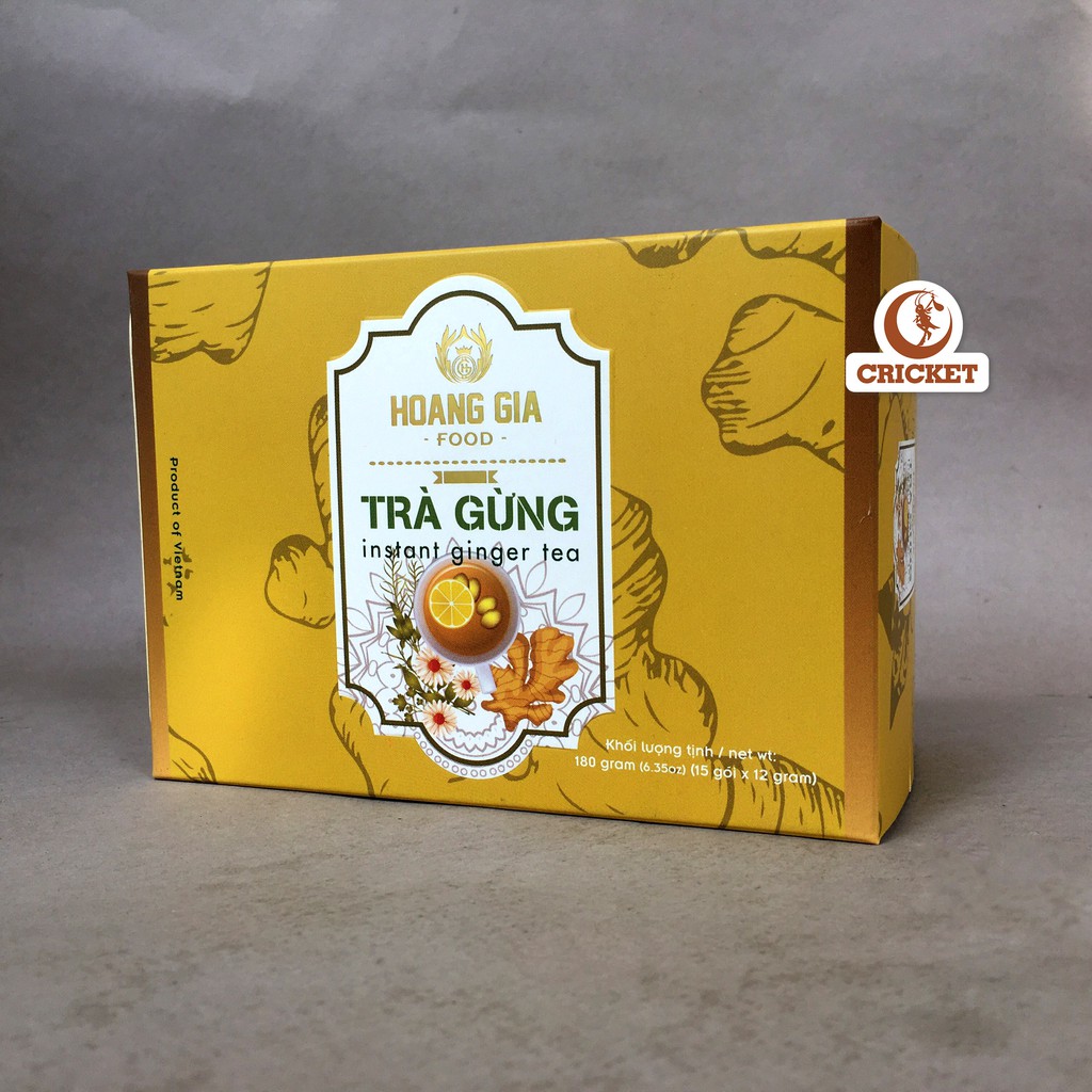 Trà Gừng Hòa Tan Hoàng Gia Hộp 180g (15 gói x 12gr) - Tốt Cho Tiêu Hóa, Giải Cảm, Giảm Buồn Nôn