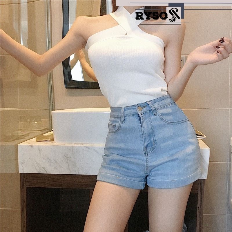 Áo croptop cổ yếm nữ chất thun gân co giãn cao cấp