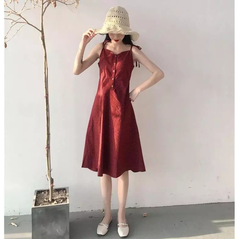 Váy hai dây kẻ (oder) có ảnh thật