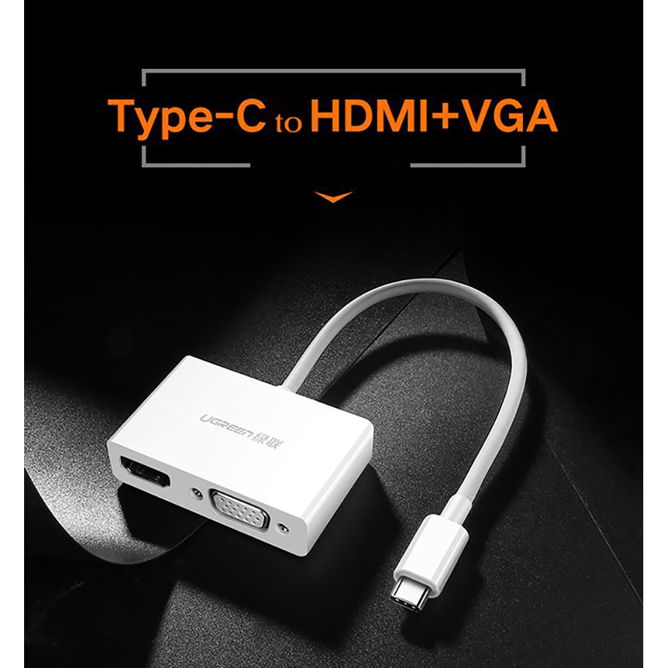 Cáp USB type C to HDMI, VGA Ugreen 30843 hỗ trợ 4K, 2K chính hãng - Hapustore