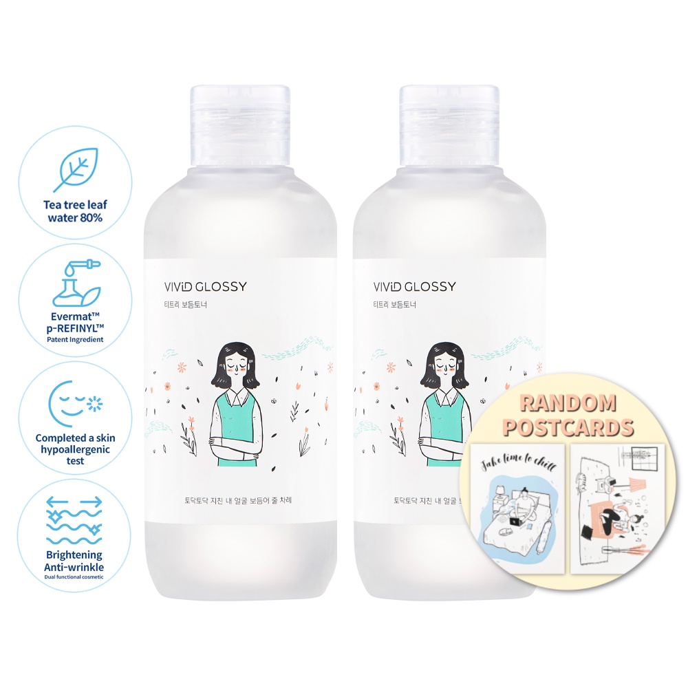 Nước cân bằng da VIVID GLOSSY [Bundle of 2] làm dịu và dưỡng ẩm cải thiện mụn cho da Tea Tree Calming & Moisture Toner 210ml