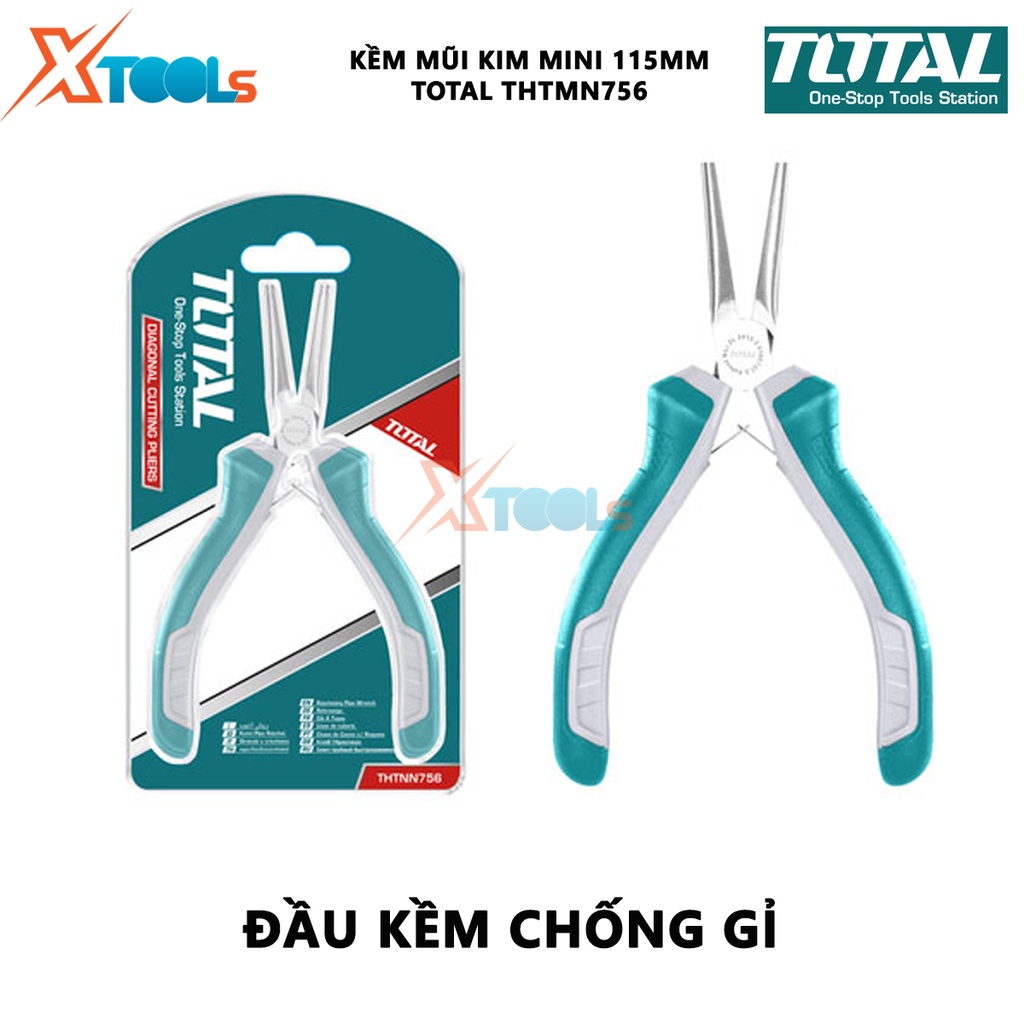 Kềm mũi kim mini TOTAL THTMN756 Kìm mũi kim Kích thước 4,5 &quot;/ 115mm, thép CR-V, tay cầm cách điện,bọc cao su chống trơn