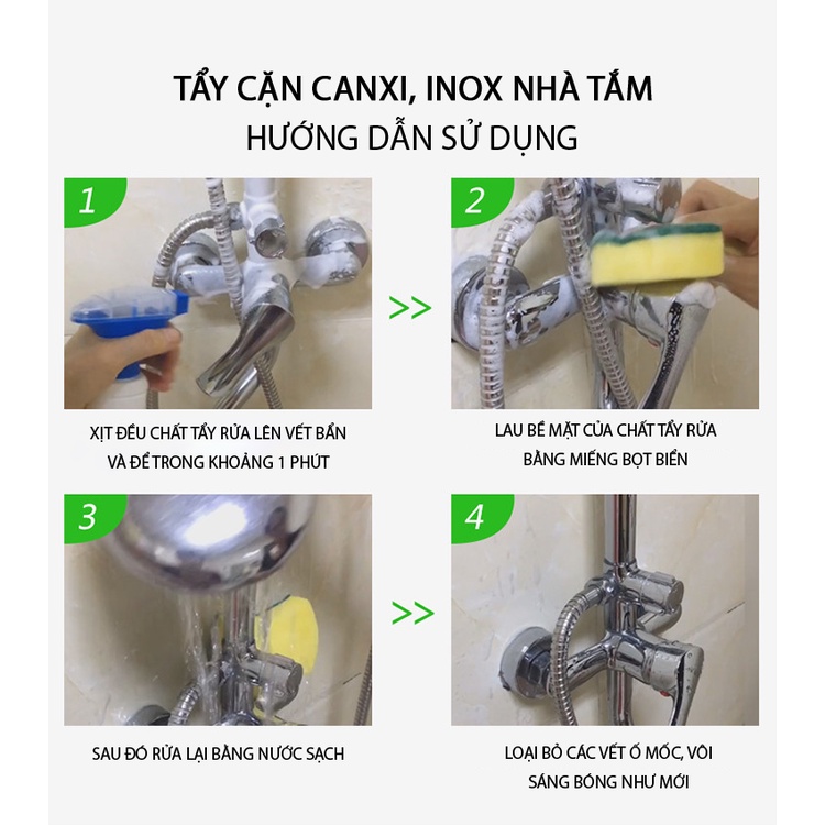 Tẩy cặn canxi nhà tắm Juli Plus, Tẩy rửa nhà vệ sinh vách kính chậu vòi INOX bếp ga. Chai 500ML