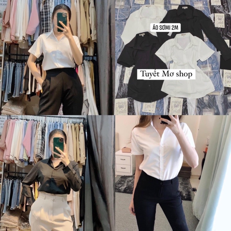 Áo sơ mi trắng đen tay dài