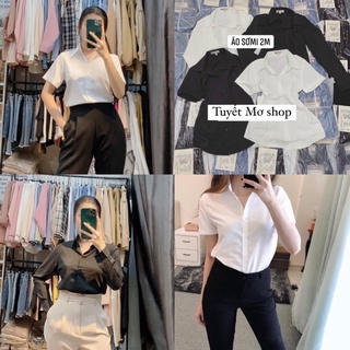 Áo sơ mi trắng đen trơn phom ôm