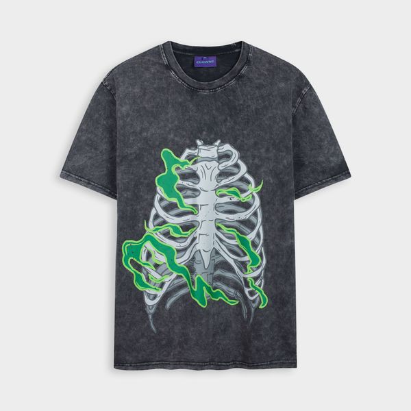 [FULLTAG CHÍNH HÃNG] Áo thun tay lỡ unisex Clownz Flamy Skull Washed T-Shirt (xương xám) form rộng, chất cotton | BigBuy360 - bigbuy360.vn