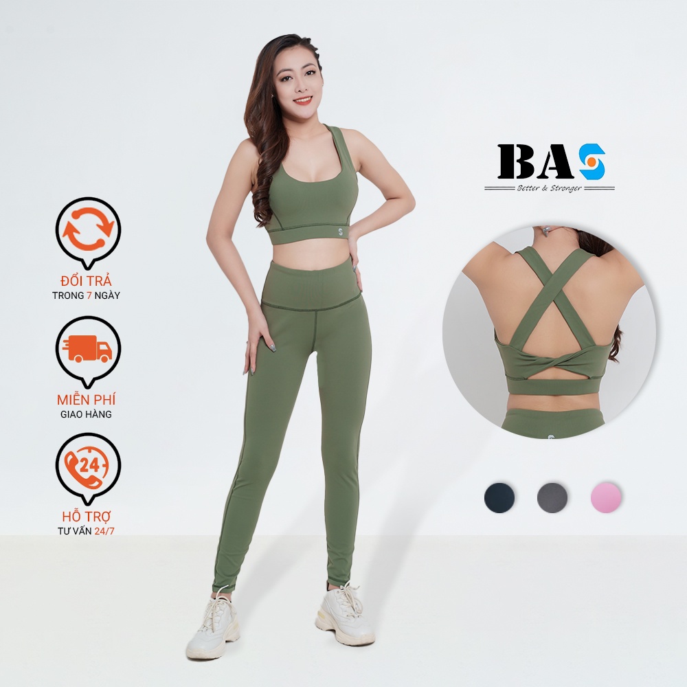 Set đồ tập gym yoga aerobic BAS bra xoắn lưng cá tính phối legging nâng mông - S40023