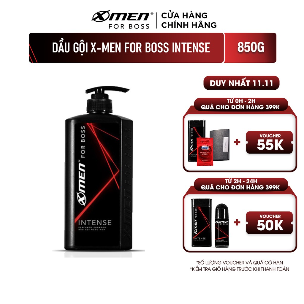 [Mã FMCGMALL -8% đơn 250K] Dầu gội nước hoa X-Men For Boss Intense 850g - Mùi hương trầm đầy nội lực