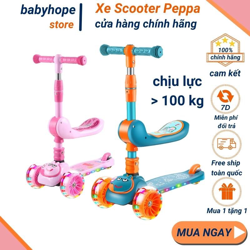 Xe trượt Scooter Heo đa năng 2 in 1 có nhạc và phát sáng, Bảo Hành 6 tháng, xe Scooter chòi chân cho bé chịu lực &gt;100kg