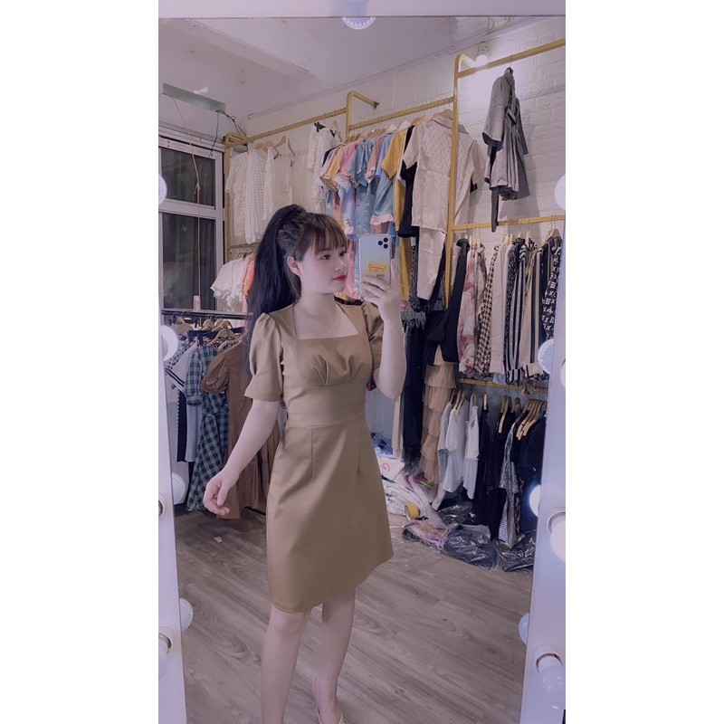 [Mã SKAMA06 giảm 8% tối đa 50K đơn 250K] váy thô kaki cổ vuông 4 màu | BigBuy360 - bigbuy360.vn