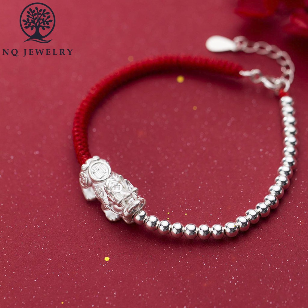 Vòng thắt dây đỏ tỳ hưu và bi bạc - NQ Jewelry