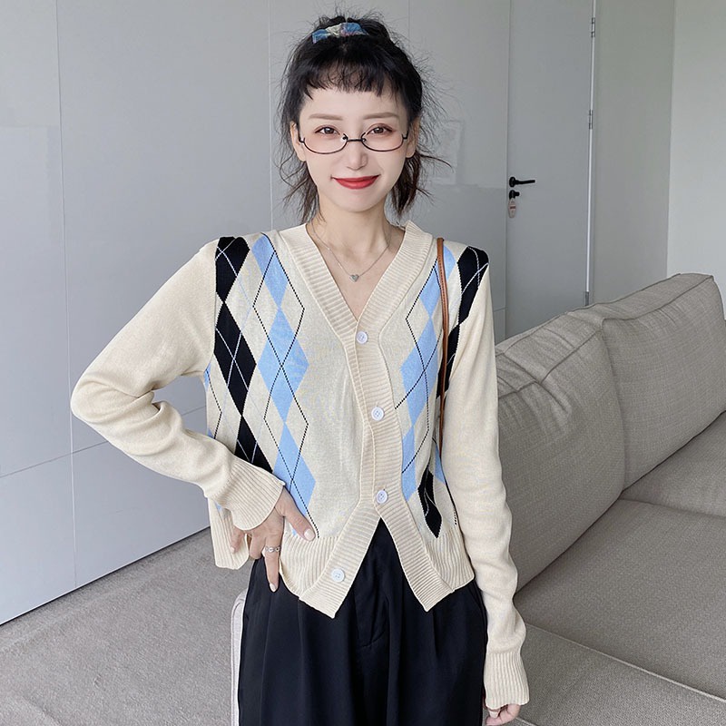 Áo khoác cardigan dệt kim tay dài cổ chữ V cài nút phía trước thời trang cho nữ