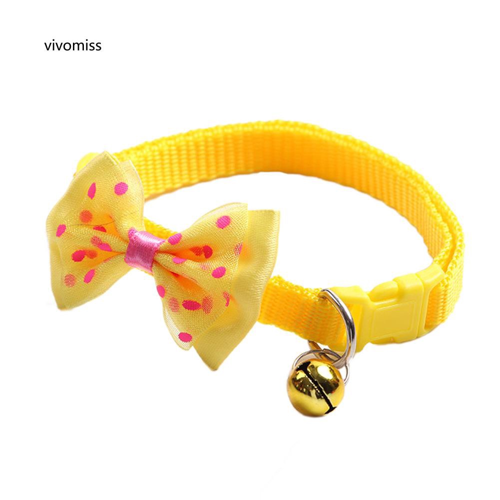 Vòng cổ thiết kế nơ in họa tiết chấm bi có chuông cho thú cưng