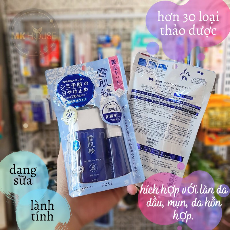 Set Kem Chống Nắng Kose White UV Milk ((kem chống nắng + nước hoa hồng)