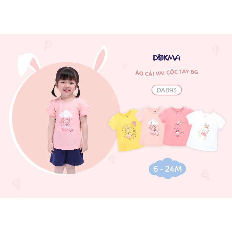 (6-&gt;18 tháng) Áo thỏ cộc tay cài vai bé gái Dokma – Chất cotton hữu cơ siêu mềm thoáng (DA893)