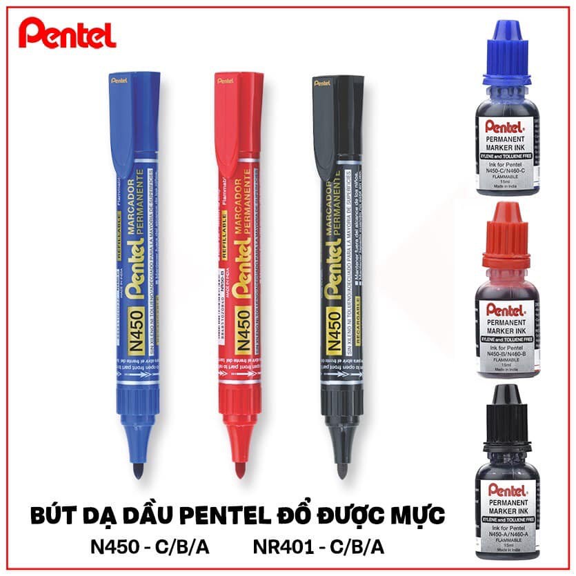 Bút lông dầu không xóa được Pentel – N450 thiết kế xoay thay được mực