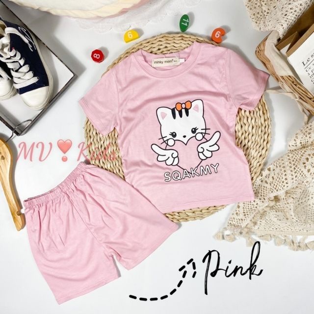 Bộ Minky Mom Cộc Tay Cho Bé Gái Bé Trai 1 2 3 4 5 6 Tuổi Vải Thun Lạnh-Đồ Bộ Cho Bé Kitty Cá Sấu Hươu Gấu-Babulala CT05