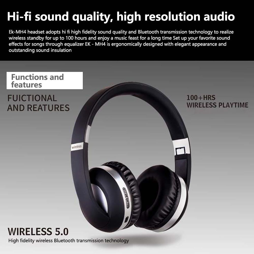 Tai nghe chụp tai Bluetooth không dây Pulierde MH4 TWS có micro âm thanh nổi có thể gấp gọn rảnh tay 