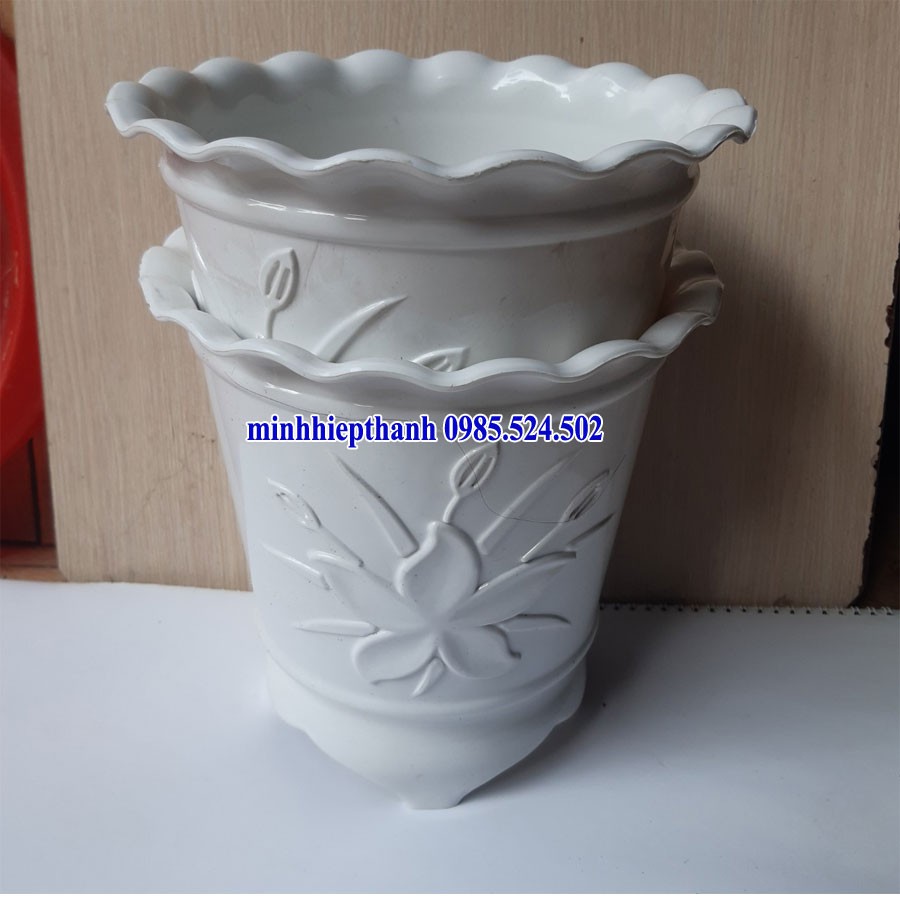 combo 2 chậu nhựa hình tròn cao cấp 4 chân trồng cây cảnh hoa tết