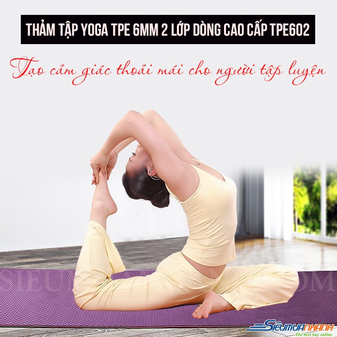 Thảm Yoga, Gym, Fitness Cao Cấp dày 6mm TPE Hàn Quốc(Tặng Kèm Túi Đựng Và Dây Buộc Thảm Sang Trọng) Kèm ảnh thật