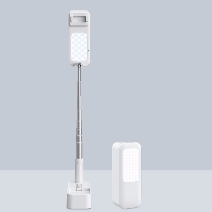 Đèn Livestream Thông Minh Nhỏ Gọn, Xoay 360 độ, Có Điều Khiển, Có Đèn LED 2 Mặt Sandbox V6 tích hợp gậy tự sướng