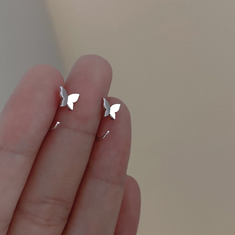 Bông tai bạc nữ,khuyên tai hồ điệp dáng cong nhỏ xinh-KT38-AURASILVER
