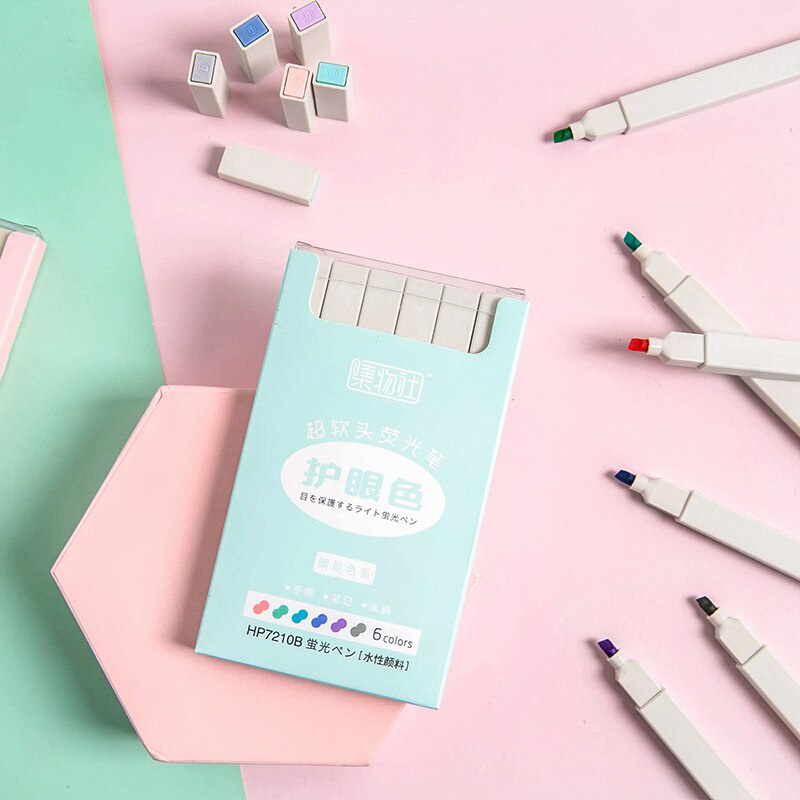 Set 6 bút dạ quang đầu mềm cao cấp bảo vệ mắt