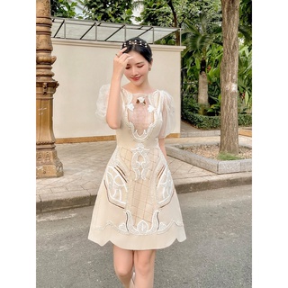 MAVEN - Váy cổ tròn tay lưới đính kết Merry