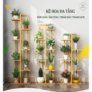 Kệ hoa đa tầng gỗ tre lắp ráp đầy đủ phụ kiện, giá để cây cảnh chậu hoa sân vườn,ban công, trong nhà cho không gian xanh