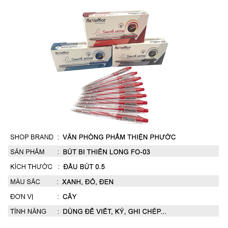 Bút bi Thiên Long nhiều màu FO-03 - Đầu bút 0.5mm THIỆN PHƯỚC