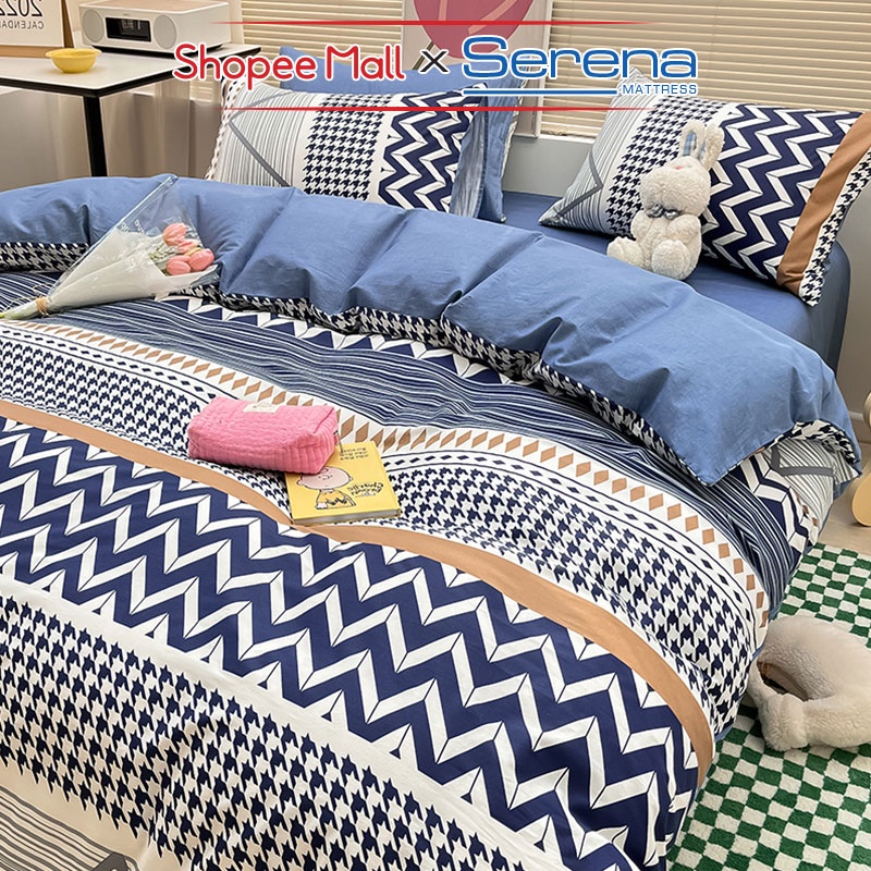 Set 5 Món Chăn Ga Gối Cotton Living SERENA Chính Hãng Bộ Vỏ Mền Ra Drap Grap Gối Nệm Đệm Chần Bông Trải Giường Cao Cấp