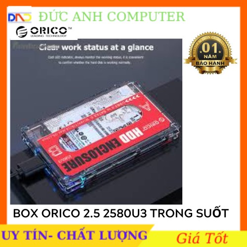 Box ổ cứng di động, Hdd Box ORICO 2.5&quot; 2580U3, USB 3.0 (trong suốt) - Bảo hành CHÍNH HÃNG 1 NĂM